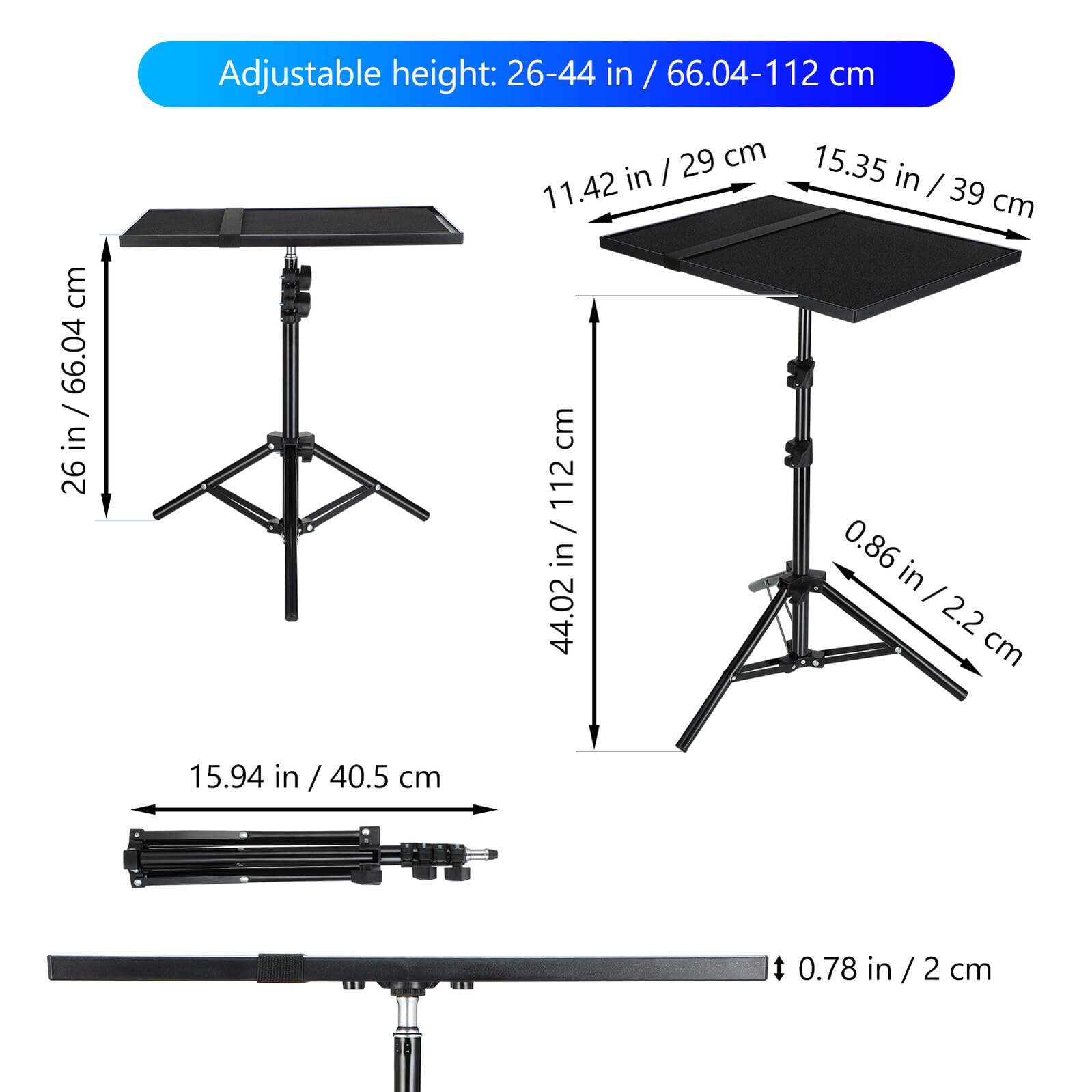 Supporto Proiettore Regolabile Vassoio Multifunzionale in Metallo e Plastico, Altezza Massima 120cm, per Aula e Sala Conferenze