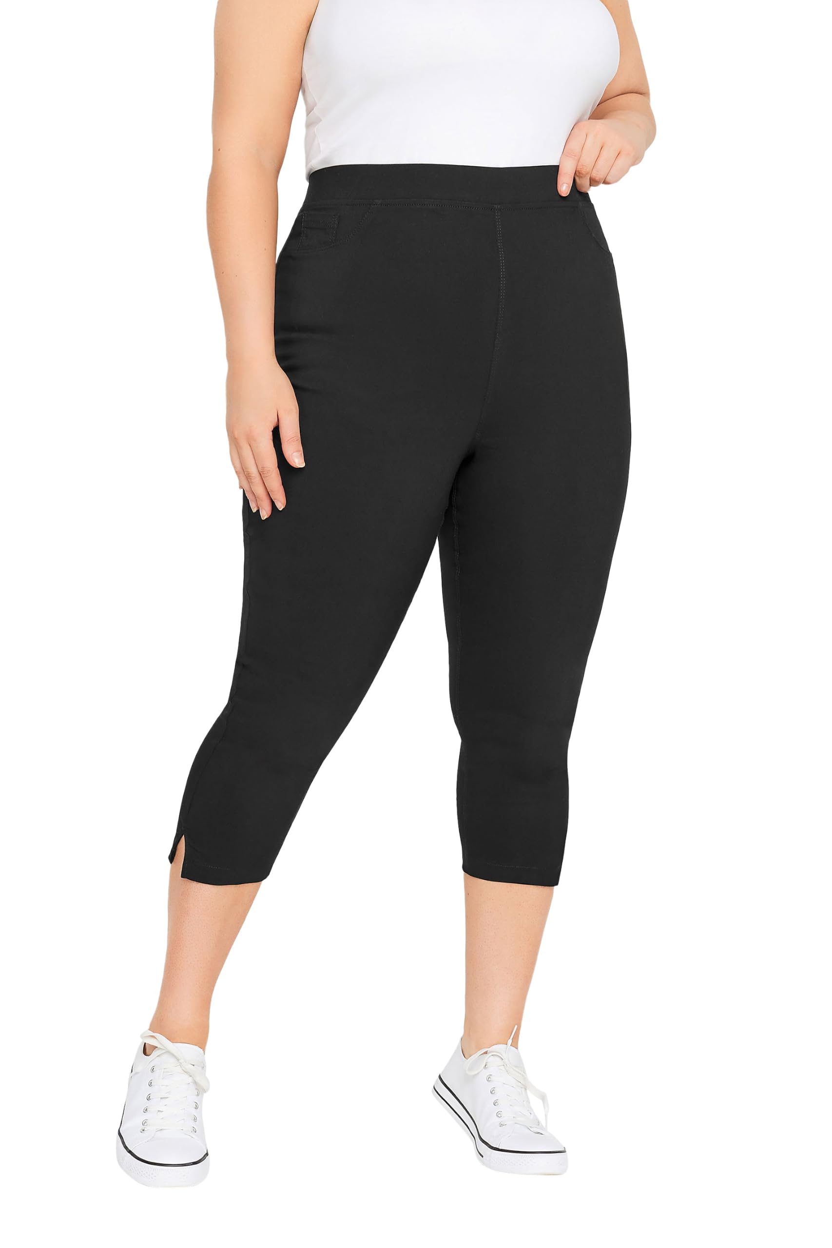 Yours Women's Black Bengaline Cropped Pull On Trousers In | Size: 18