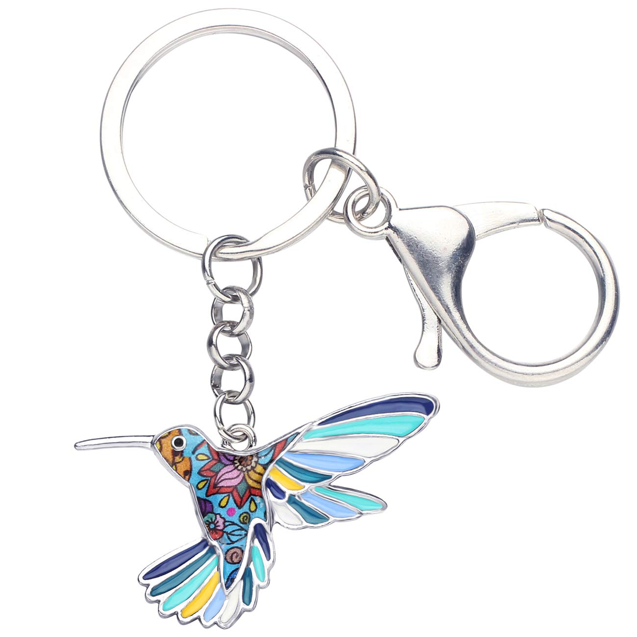 Bonsny Women's Blue Enamel Metal Hummingbird Key Chains For Girls Gifts Car Purse Birds Pendant Charms (Blue)