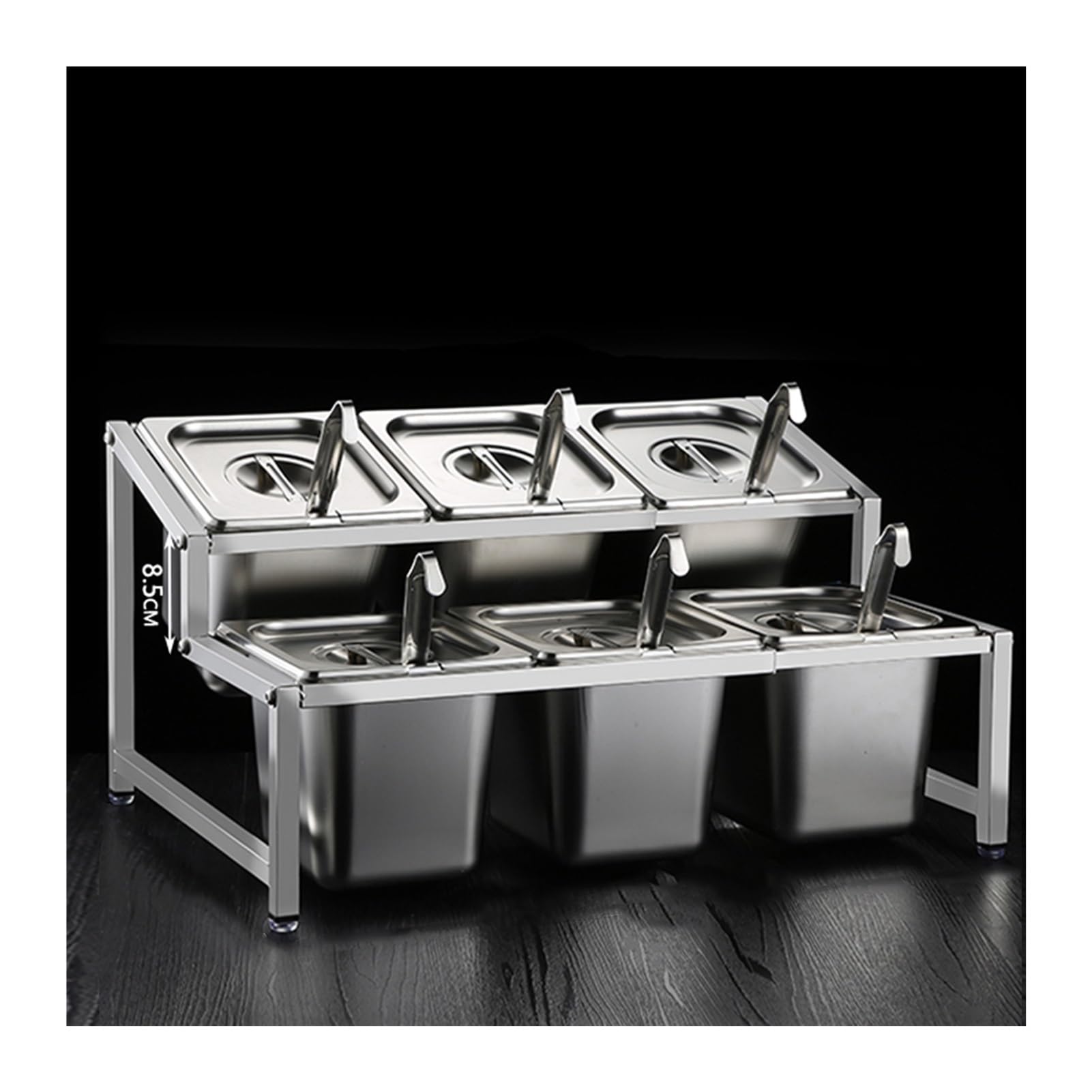 WDSOPK Commercial Spice Racks Set, Double Layer Stainless Steel Inclined Condiment Racks, Seasoning Sauce Salad Jam Ingredients Container for Kitchen Bar Restaurants Buffets (52x35x27.5cm)