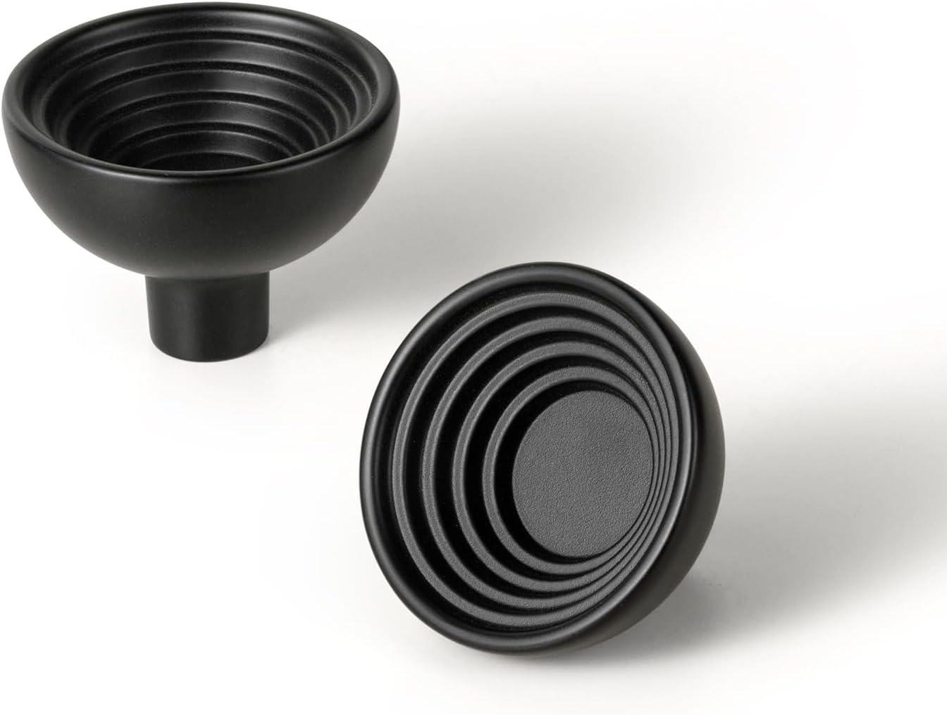 Goo-Ki 6 Pack Matte Black Cabinet Knobs – Concentric Circle Bowl Design, Modern Drawer Pulls for Kitchen & Furniture Knob Plus 1-1/2 Inch Diameter