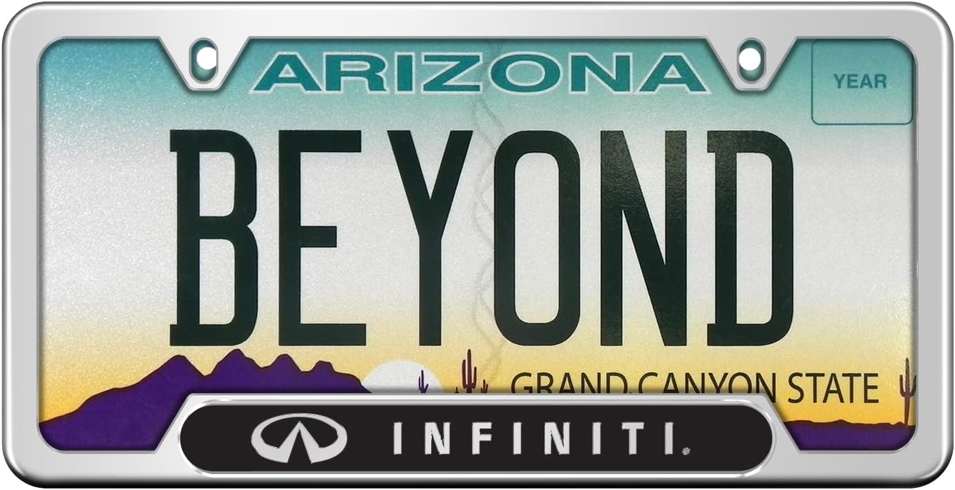 iPick Image for Infiniti in 3D Embossed Black Insert Chrome Finish 50 States Stainless Steel License Plate Frame