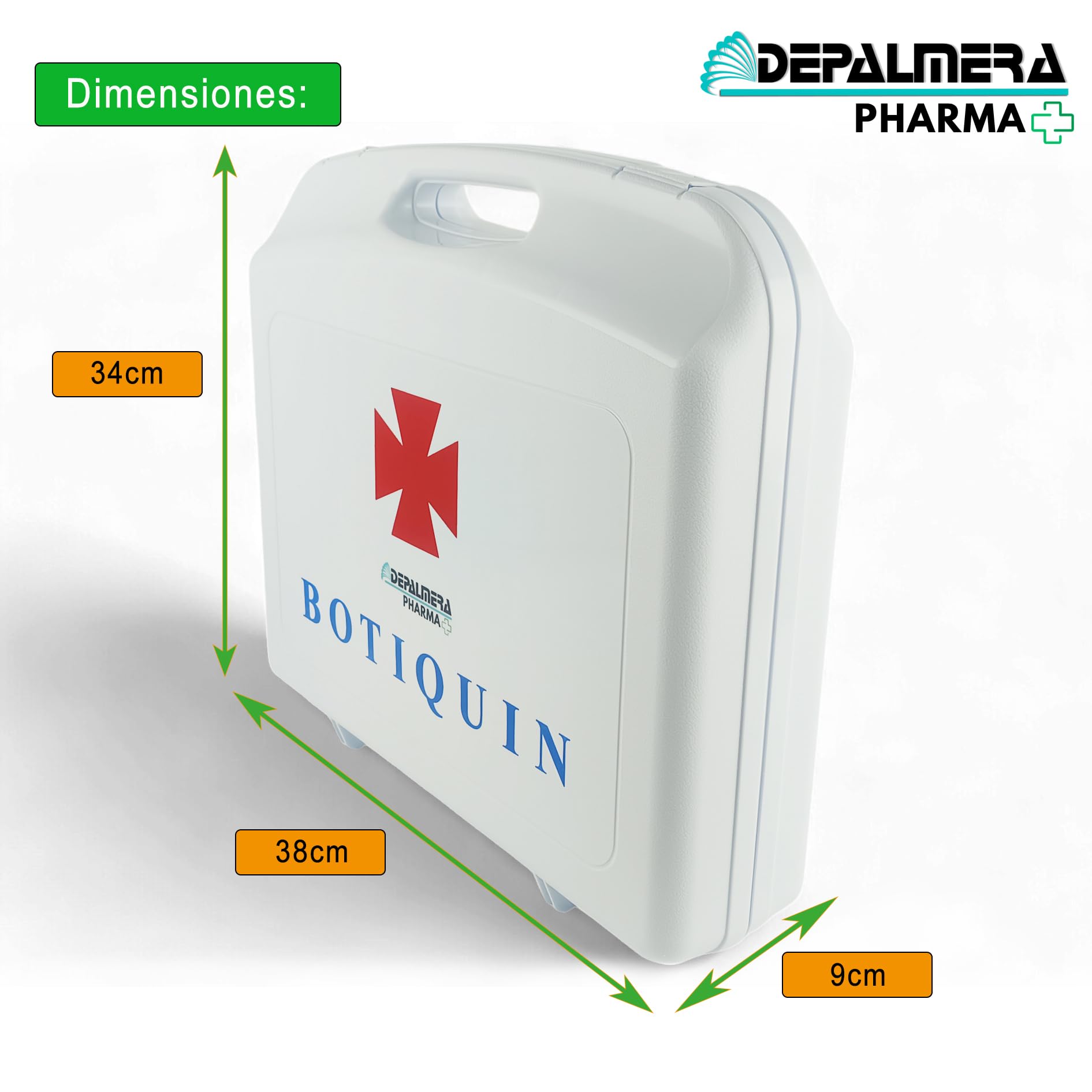 Pharma✙ Botiquín de Primeros Auxilios para Hogar y Trabajo, Maletín completo homologado 38x34x9cm con Vendas, Gasas, Guantes, Alcohol, Agua Oxigenada y Más, Ideal para Emergencias en casa.