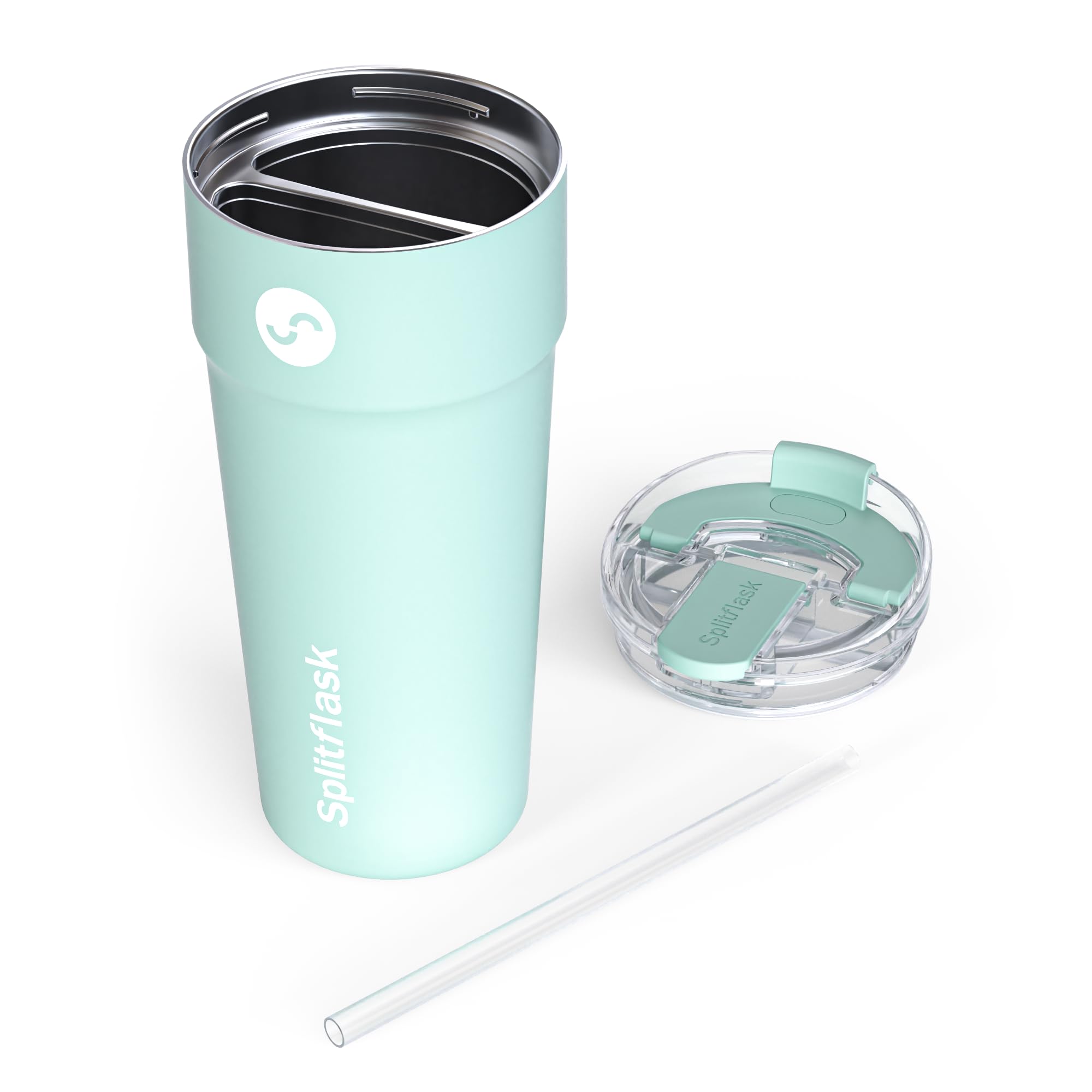 Splitflask Izolowany Kubek Ze Stali Nierdzewnej Ze Słomką I Pokrywką, Podwójny Napój, 850 Ml, Kubek Podróżny Do Gorących I Zimnych Napojów, Szczelny Kubek Do Kawy I Wody Do Samochodu, Na Siłownię