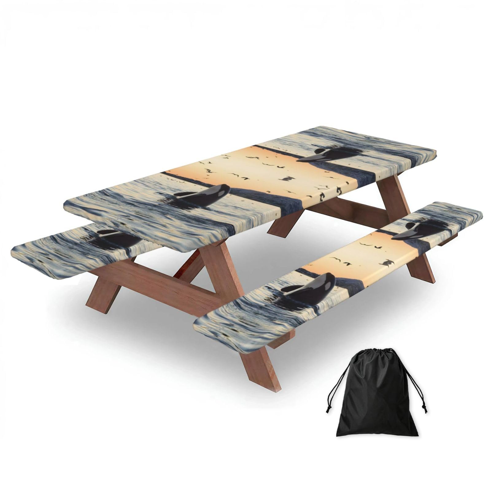 Zyjhyy Black Killer Whale Print 3 Pack Wipeable Picnic Bench Cover And Table Cover Lightweight Table Cloth For Camping Outdoor