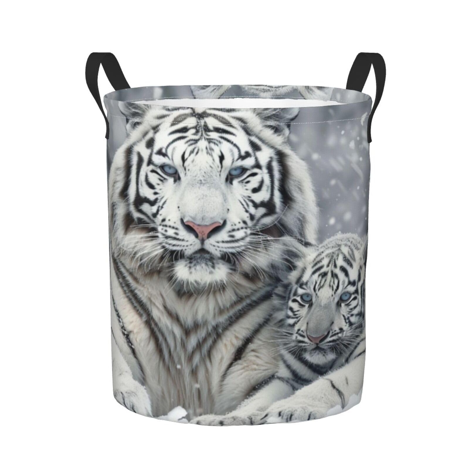 Cesto Ropa Sucia Tigre Blanco Con Cachorro Laundry Basket 50X40Cm