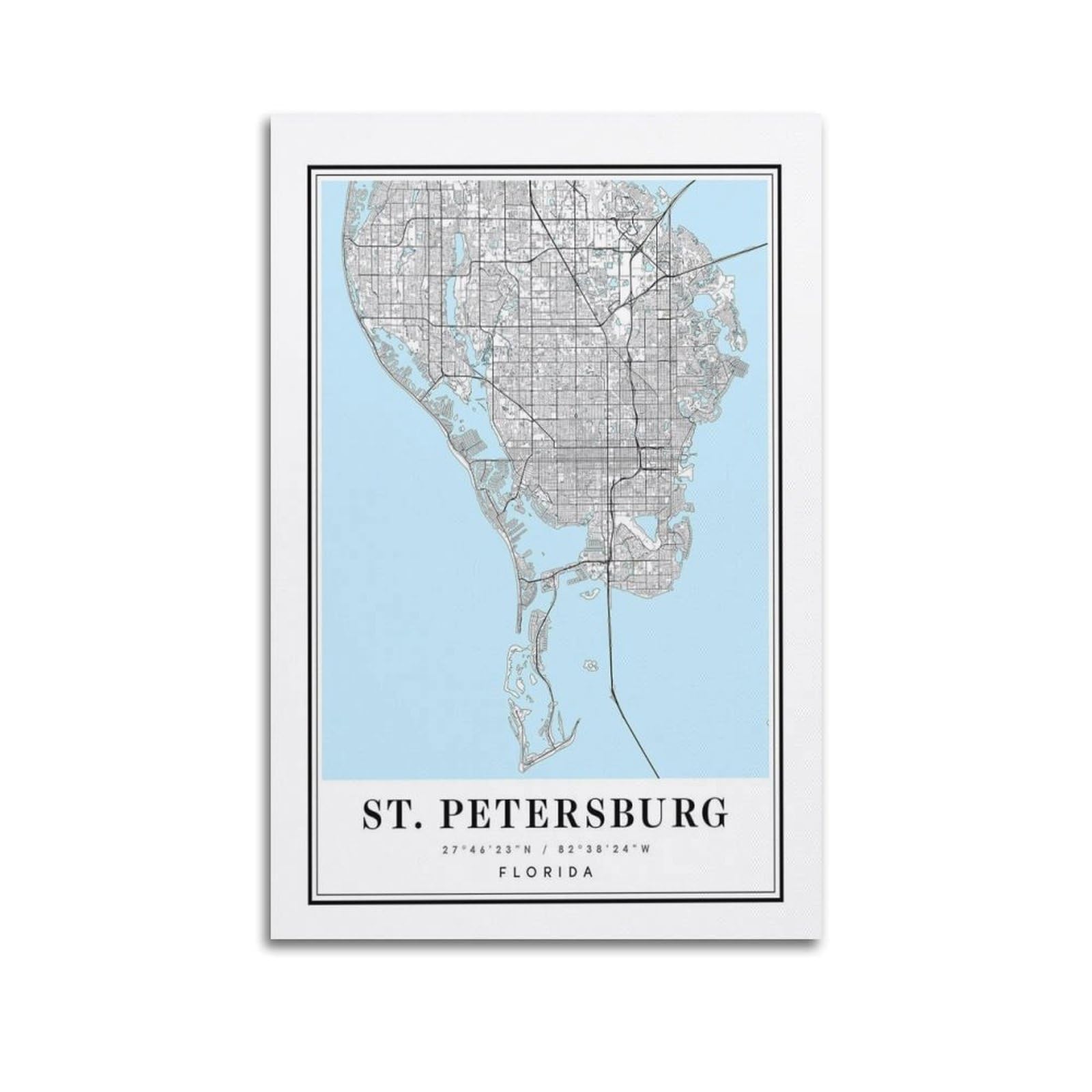 xiaoxiaoshen St. Petersburg Florida Map_1 Canvas Poster Wall Art Prints Room Aesthetic Murals Bedroom And Living Decorations 20x30inch(50x75cm)