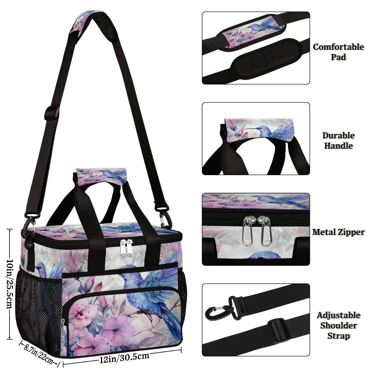 Hummingbirds Insulated Picnic Backpack Lunch Box for Women Men Picnic Basket Tote Lunch Bag Picnic Bag Portable Lunch Bags for Picnic, Beach, Work, Trip,Office, Camp Blue Humming Bird