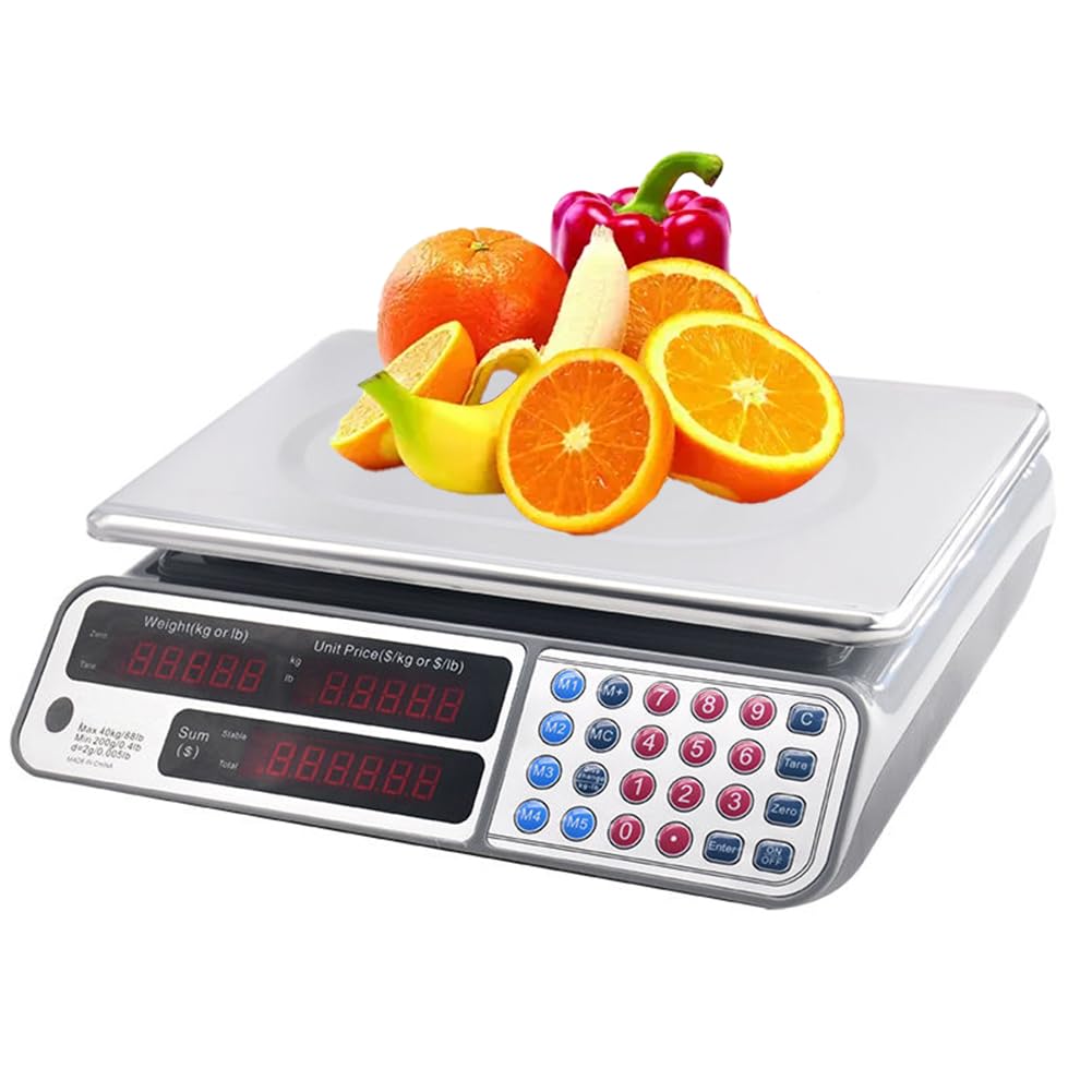 Balance électronique professionnelle 40 kg Haute précision, écran LED, plat en acier inoxydable, idéale pour l'alimentation et le commerce, batterie rechargeable