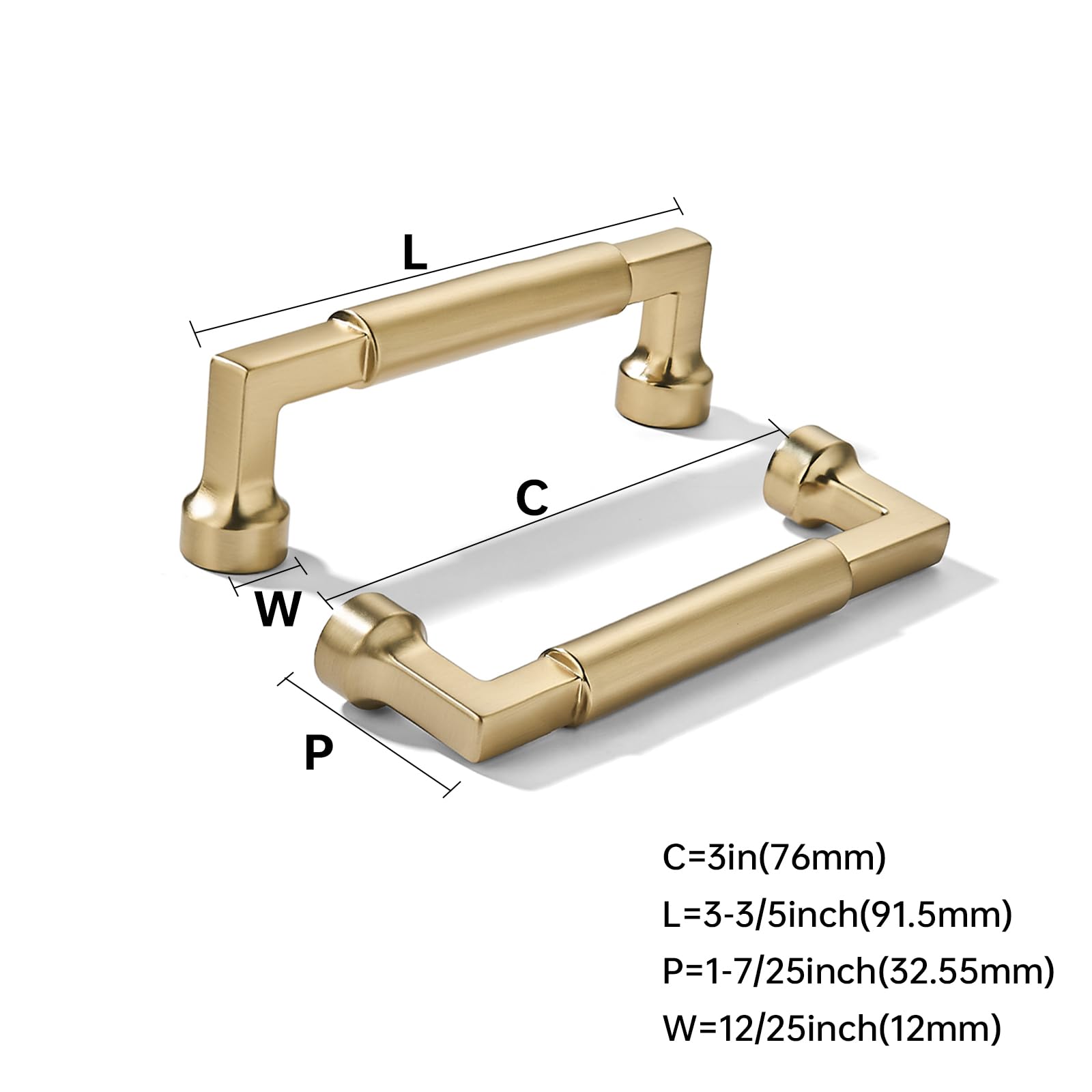 KHTUMEWARE-80345 Brushed Brass Cabinet Pulls CTC 3 in (76 mm) 2-Pack in Brushed Brass — KHTUMEWARE