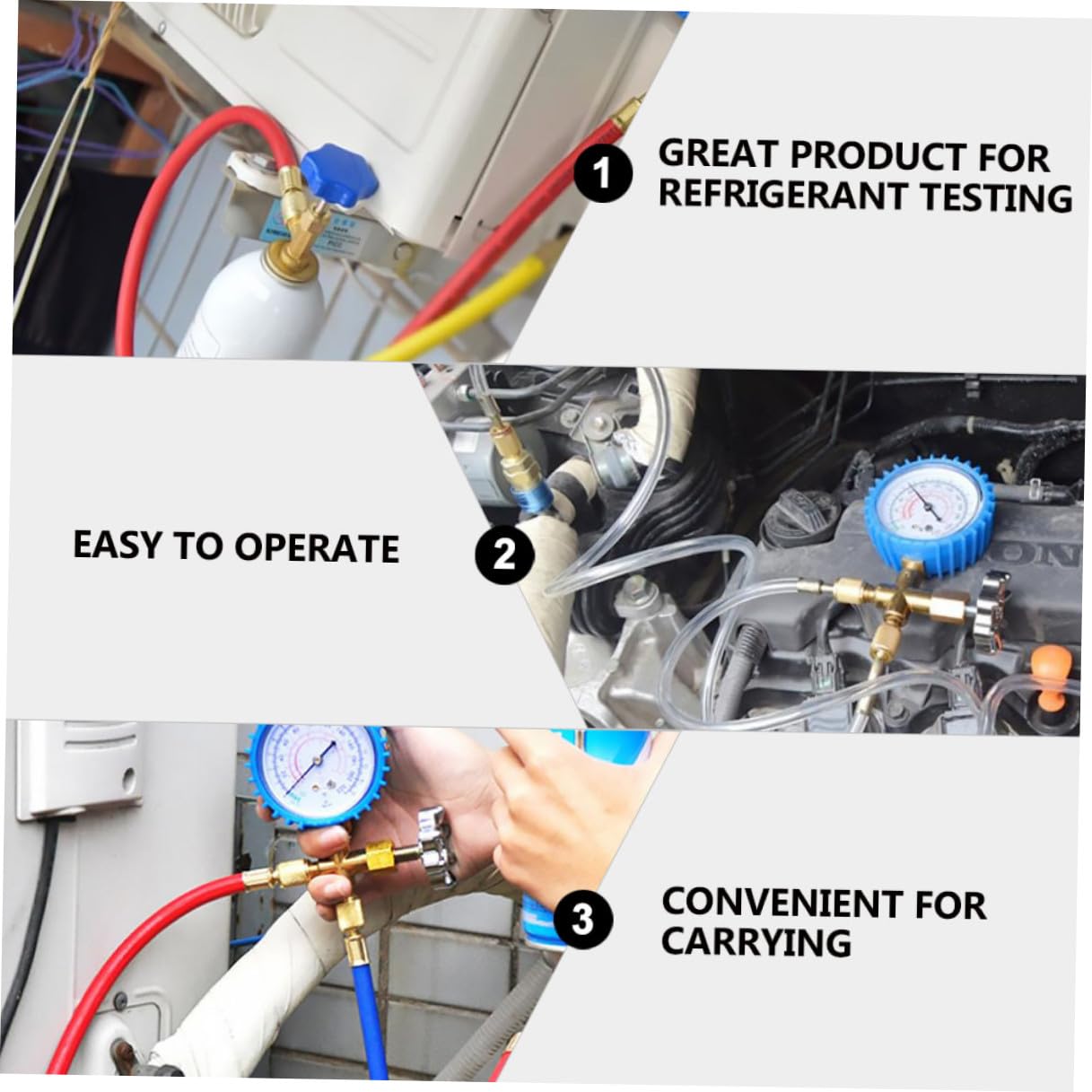 ORFOFE Automotive Ac Manifold Gauge Set with Recharge Pressure Gauge and Silicone Hoses, HVAC Charging Service Tool Kit for Car Maintenance Random Color