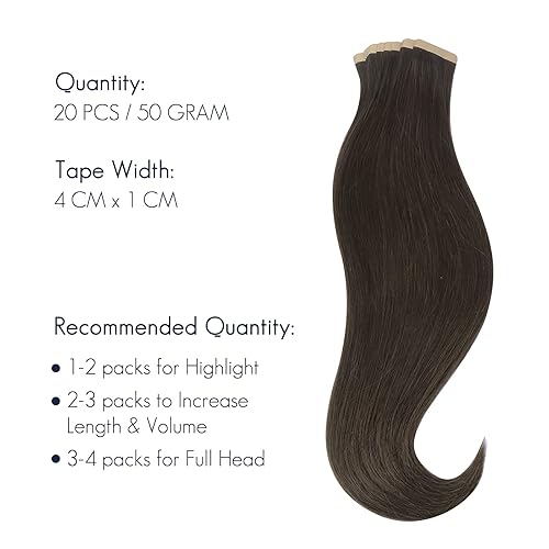 Miniatura 2 de HOTBANANA Extensiones de cabello con cinta, 20 pulgadas, 20 unidades, 1.76 onzas, extensiones de cabello humano Remy con cinta adhesiva, color