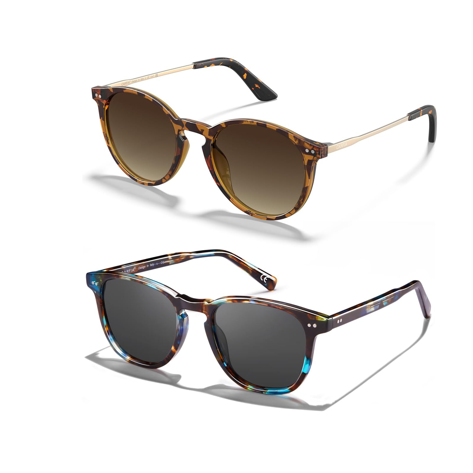 CARFIA Polarisierte Damen Sonnenbrille mit Brillenetui Vintage Acetatrahmen