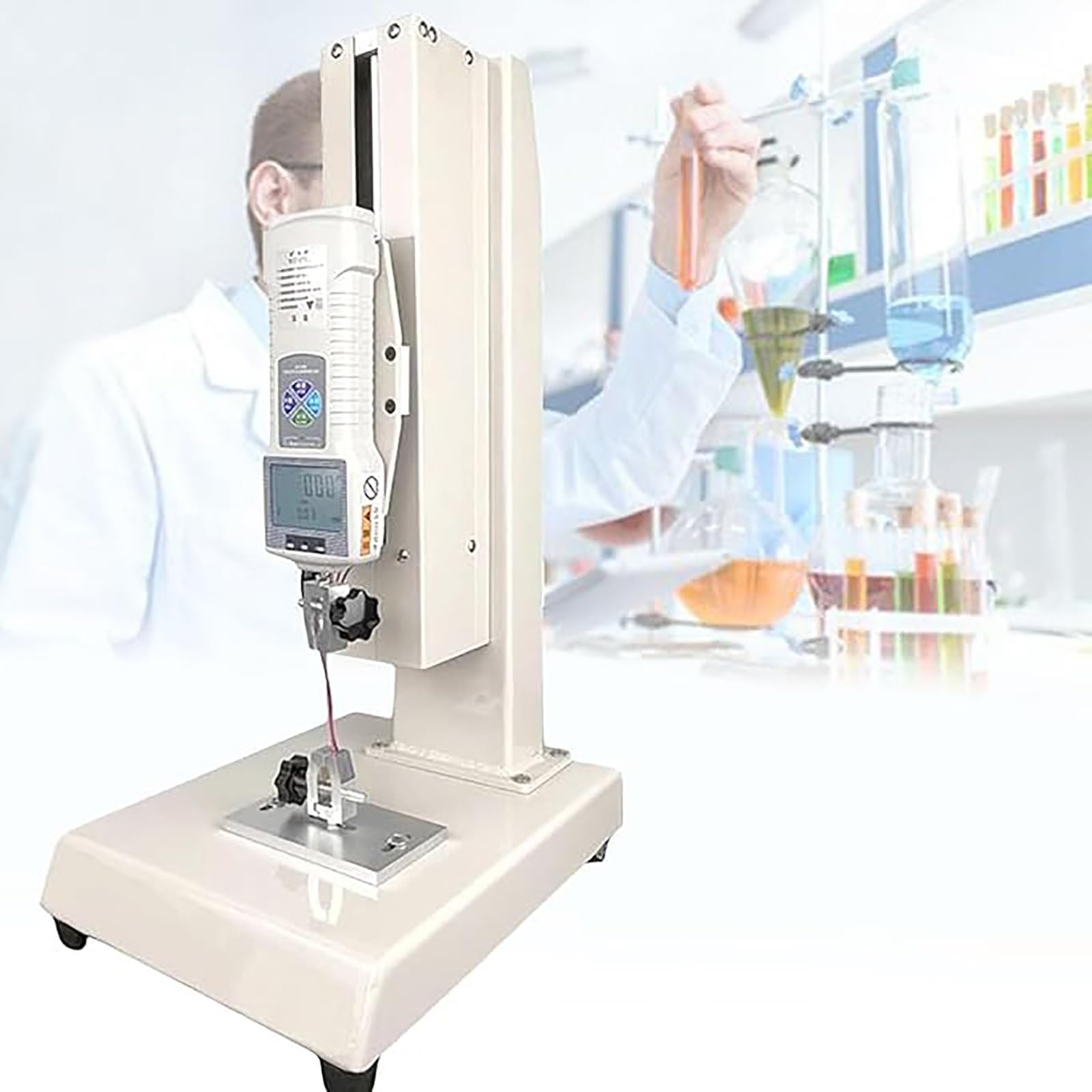 Digital Force Test Stand,10n-1000n Push Pull Gauge,Hand Wheel Operated,Stroke 300mm,Manual Force Test Stand,Display Clear,For Compression,Tension Testing(1000N)