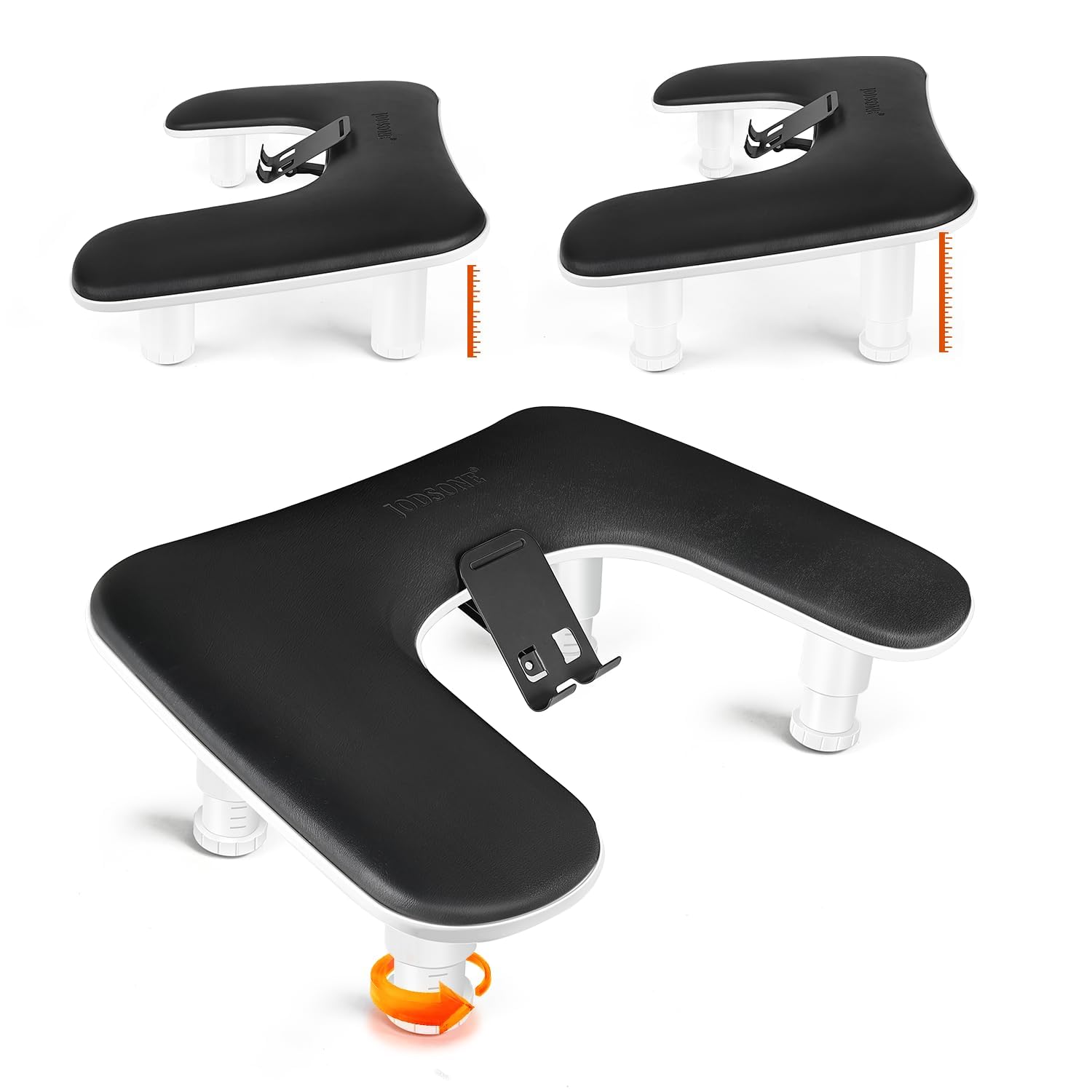 JODSONE Accoudoir noir en forme de U pour technicien des ongles avec support de téléphone portable intégré rotatif à 360° et accoudoir réglable pour manucure en salon