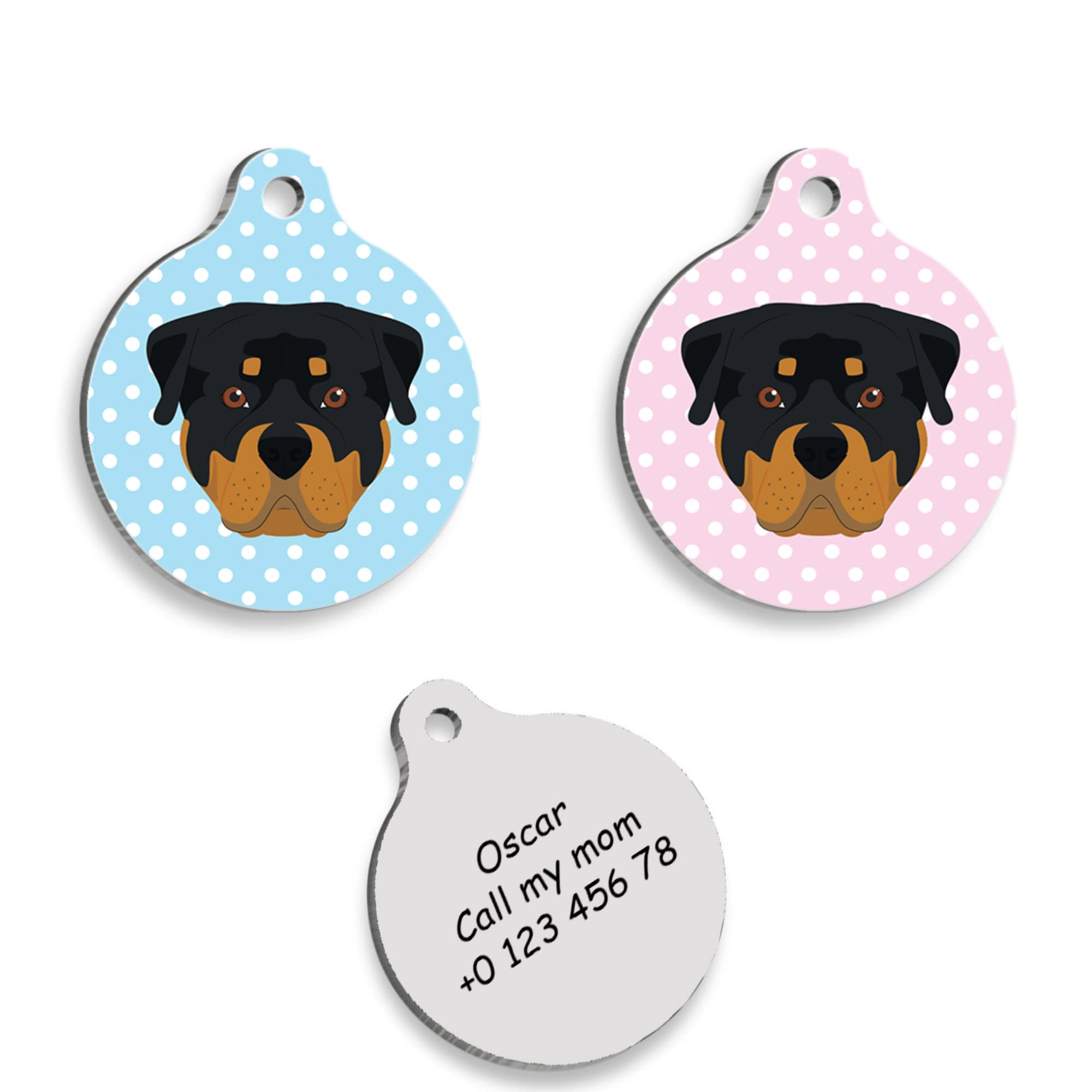 ROTTWEILER Personalized Dog Tag - Custom Name Tag - ID Tag for Dog & Cat - Customized Pet Tags - Dog Name Tag - Cat Name Tag - Engraved Dog Tag (Pink)