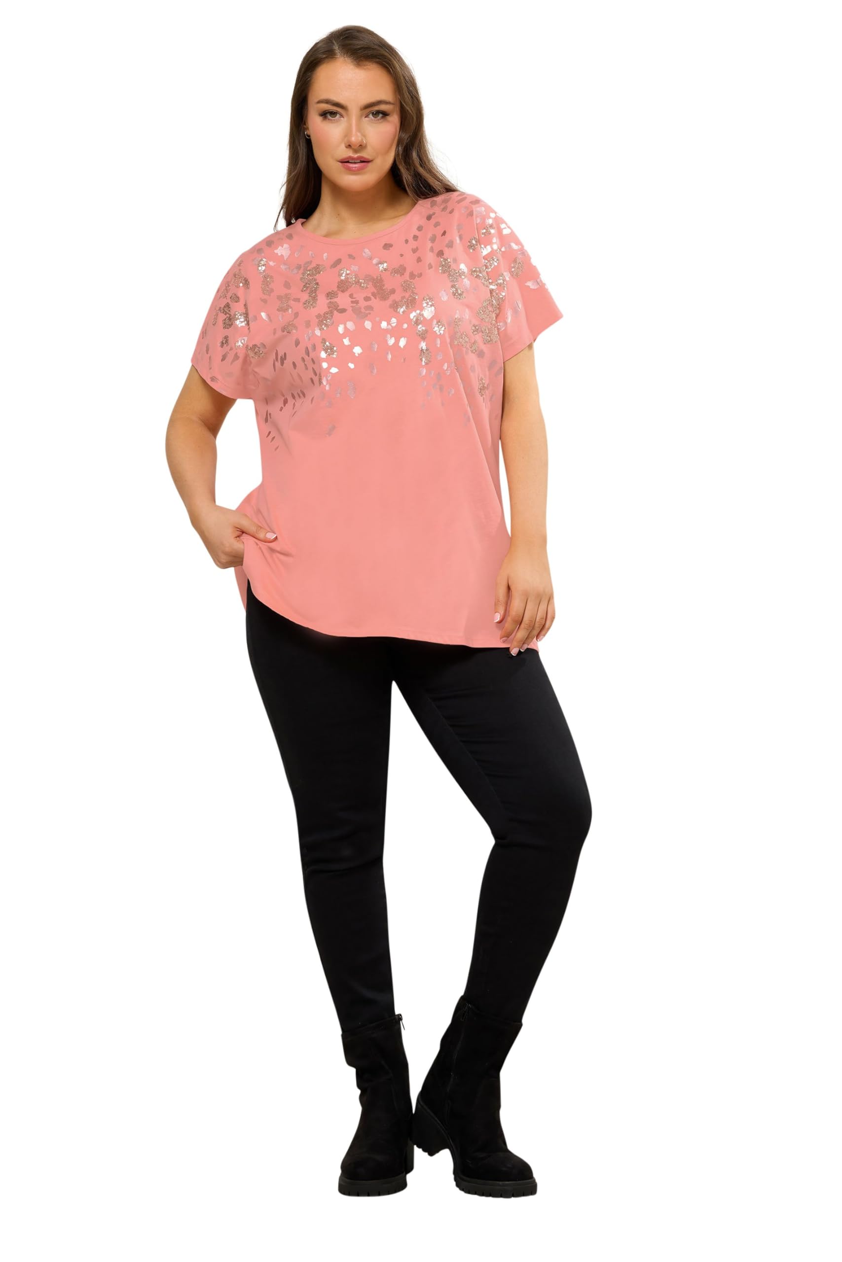 Yours Women's Sequin T-Shirt - Peach - Size 22-24