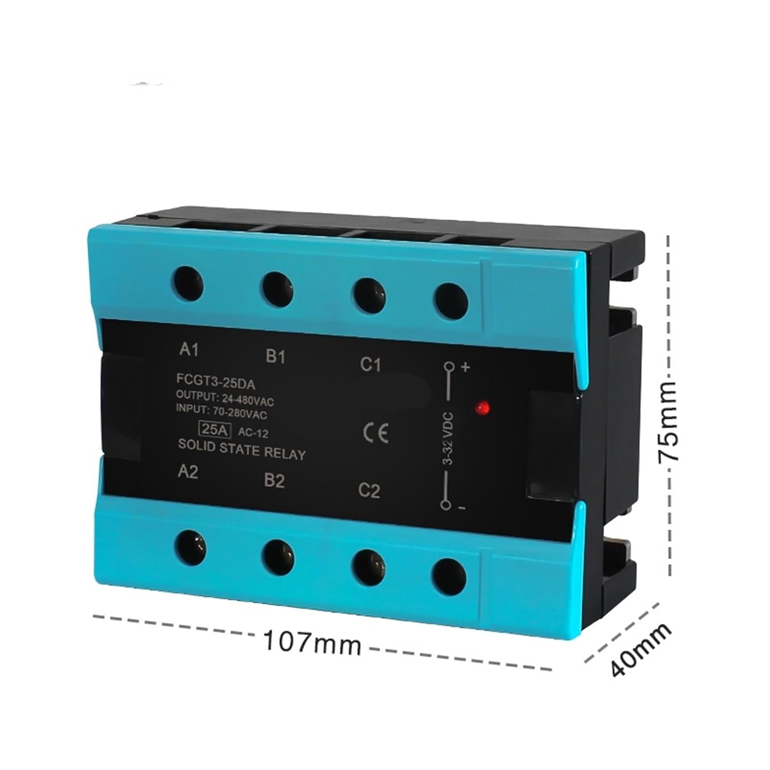 DA Three Phase Solid State Relay 25A 40A 100A DC to AC 3 Phase SSR 3-32V DC Control 24-480V 1Pcs(DC Control AC,80A)