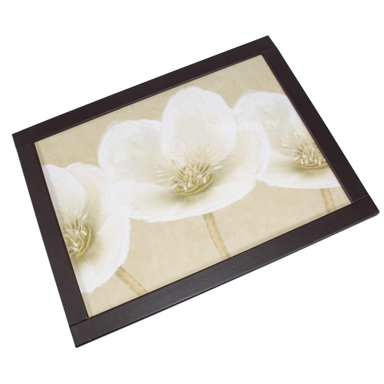 Darthome Dark Brown Hellebores Floral Cushioned Lap Tray Large Faux Leather Padded Dinner Serving Tv