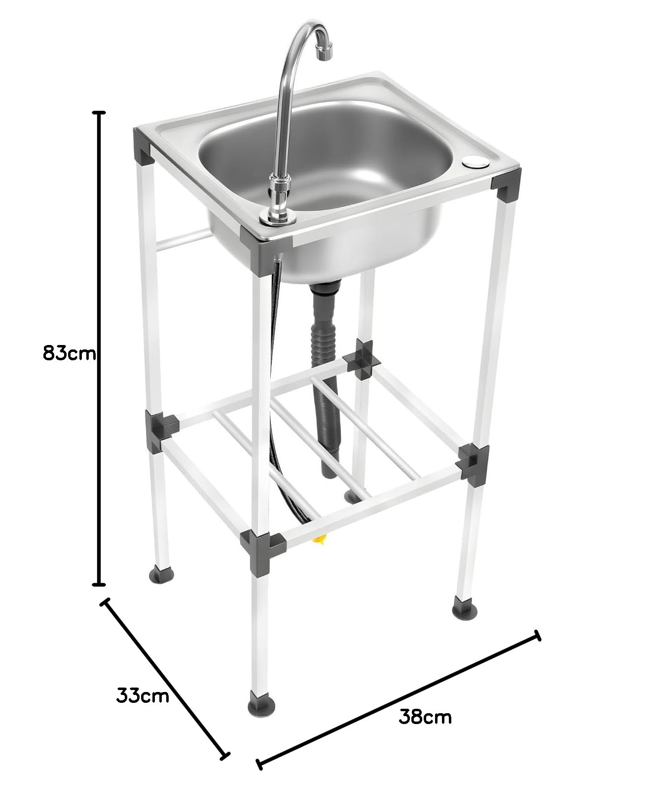 Lavando di cucina in acciaio inossidabile indipendente, multifunzione, lavandino da cucina con rubinetto acqua fredda, lavabo singolo mobile, per cucina, bagno, 38 x 33 x 83 cm, argento