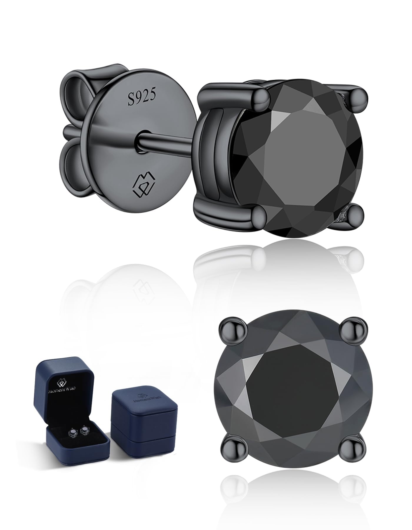 MomentWish Black Moissanite Stud Earrings for Men