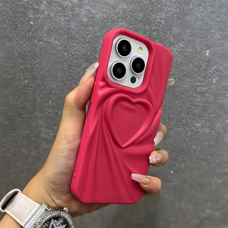 Image of COVERLY Heart Shape Design Back Case Cover for iPhone 12 Pro | Embossed Wrinkle Cute Silk Pattern | Love Trendy Matte TPU | Soft Silicone Fashion Aesthetic Cover for Girls & Women (Pink, Shockproof)