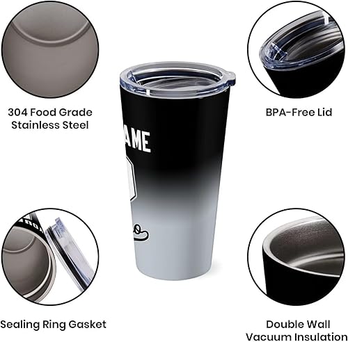Miniatura 3 de Vasos de béisbol personalizados, taza de café aislada personalizada, taza de viaje de acero inoxidable, añade cualquier número de nombre con tapa,