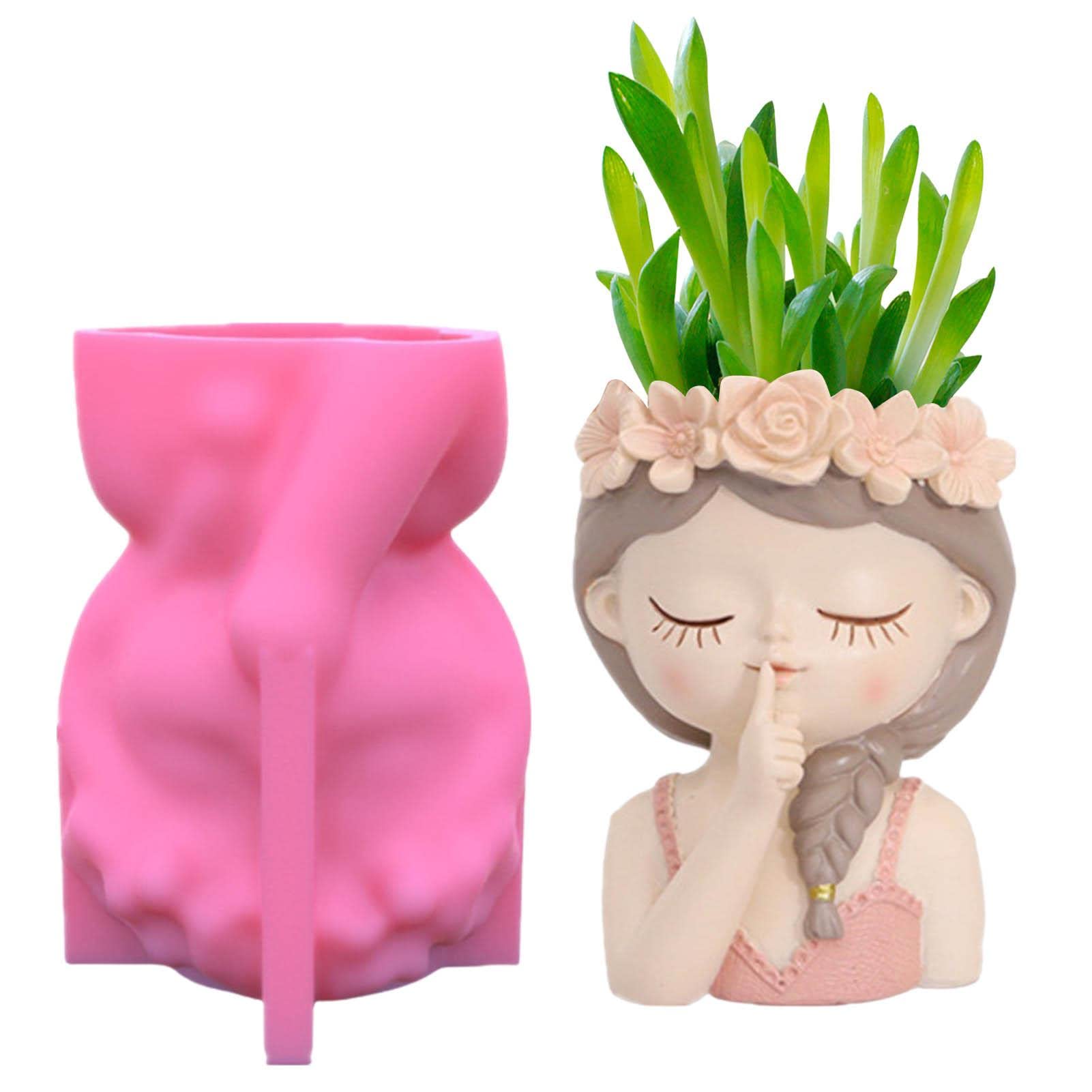 Rianpesn Girls Pink Body Flower Pot Vase Silicone Mold Succulent Planter Concrete Mold- Boo Silicone Mould Candle Holder Mould - Face Storage Box Flower Pots Resin Cement Polymer Clays Mould