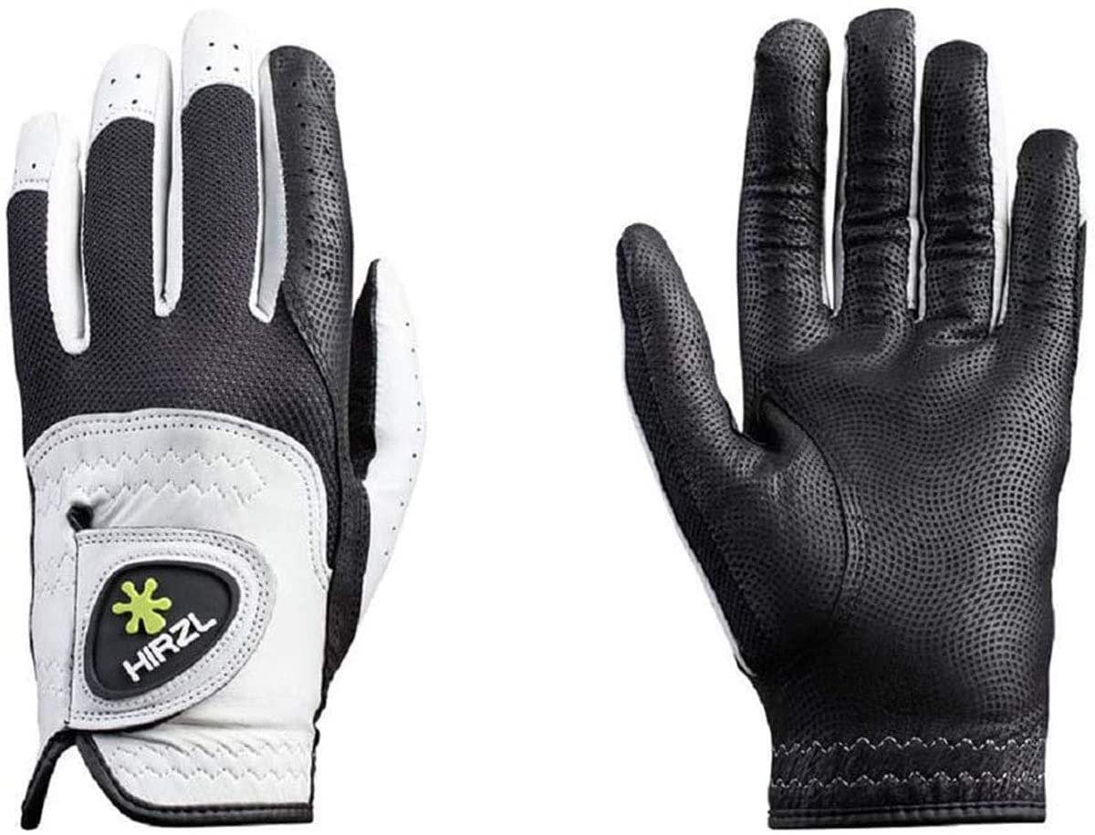 HIRZLTrust Control 2.0 Golf Gloves – All Weather Mens Golf Glove (White/Black) | Kangaroo Leather Palm, Cabretta Leather Backhand | Trusted by Pro’s | Sweat Free, Ultimate Grip, Comfort, Stretch Fit