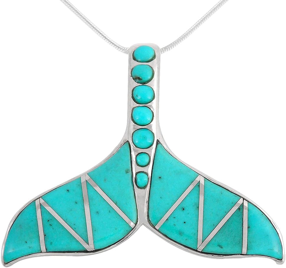Turquoise Network Whale Tail Pendant Necklace in 925 Sterling Silver with Genuine Gemstones & Gemstones (20" Length)