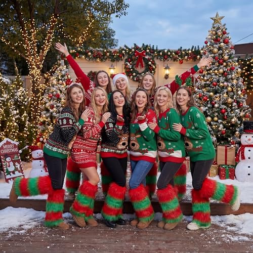 Image of Kigeli Christmas Leg Warmers Women Furry Christmas Boot Cuffs Santa Boot Cover Red Green Holiday Outfit for Women Men Accessories