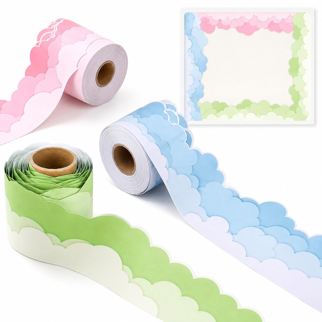 3 Rolls Display Borders for Classrooms, 30m Cloud Bulletin Board Borders