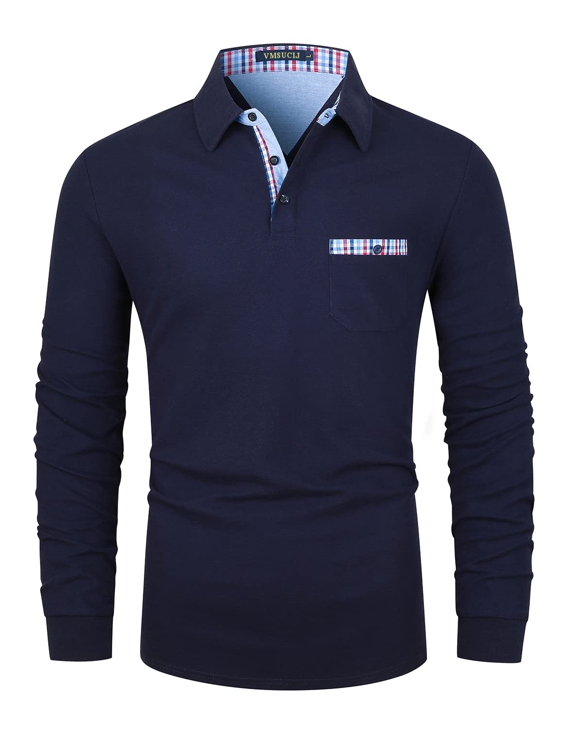 VMSUCIJ Polo Uomo Manica Lunga Cotone con Colletto Bottoni Sportive Base Polo Golf