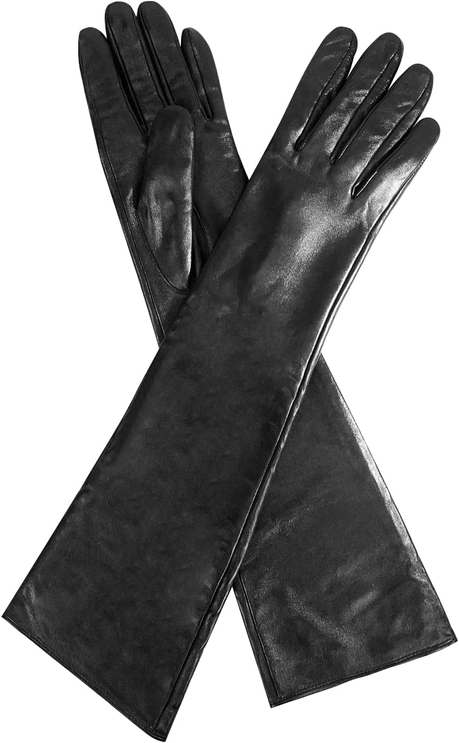 Luwint Soft Leather Long Opera Party Costume Evening Dress Driving Gloves, Matte Black - Image 5