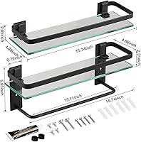 Vista 2 de VOLPONE Estante de baño de vidrio con toallero, estantes de pared de baño de 15.7 pulgadas, organizador de pared de baño de metal a prueba de óxido