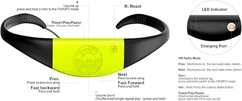 Miniatura 8 de Reproductor MP3 de natación impermeable, memoria de 8 GB, certificado IPX8, función de aleación, tiempo de reproducción de 20 horas, carga