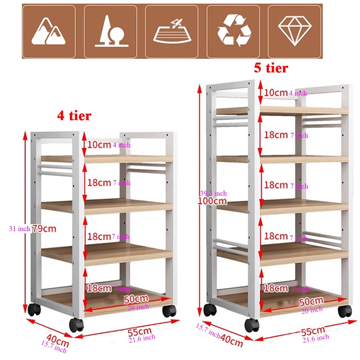 4/5 Stereo Stands Component Rack, Media Audio-Video Shelving Storage Unit, Amplifier/Game Console/Turntable/CD DVD Players/TV Box/Cable Box/WiFi Router/Receiver/Speaker Living... - Image 2