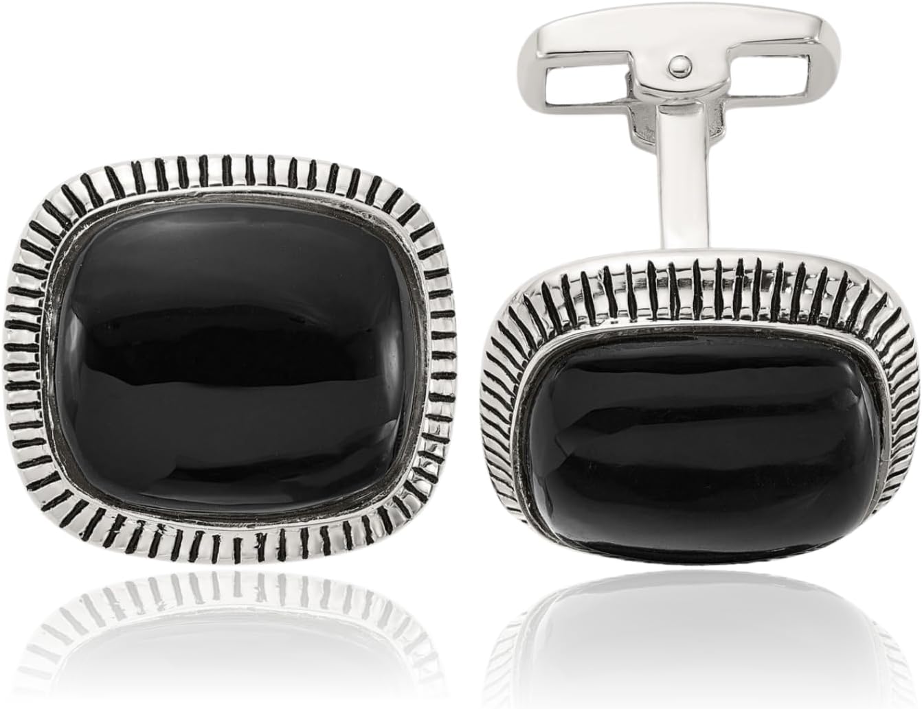 IceCarats 925 Sterling Silver Black Onyx Cuff Links Prong Set, Textured For Him