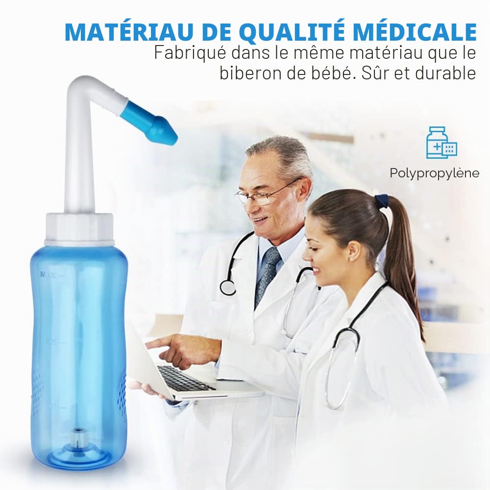 Kit Lavage de Nez - 300ml Bouteille + 40 Sachets Sel Nasal - Douche Nasale Irrigation Nasale Sinus Rinse Lavage Nasale Neti Pot Kit de Rinçage des Sinus (40 paquets)