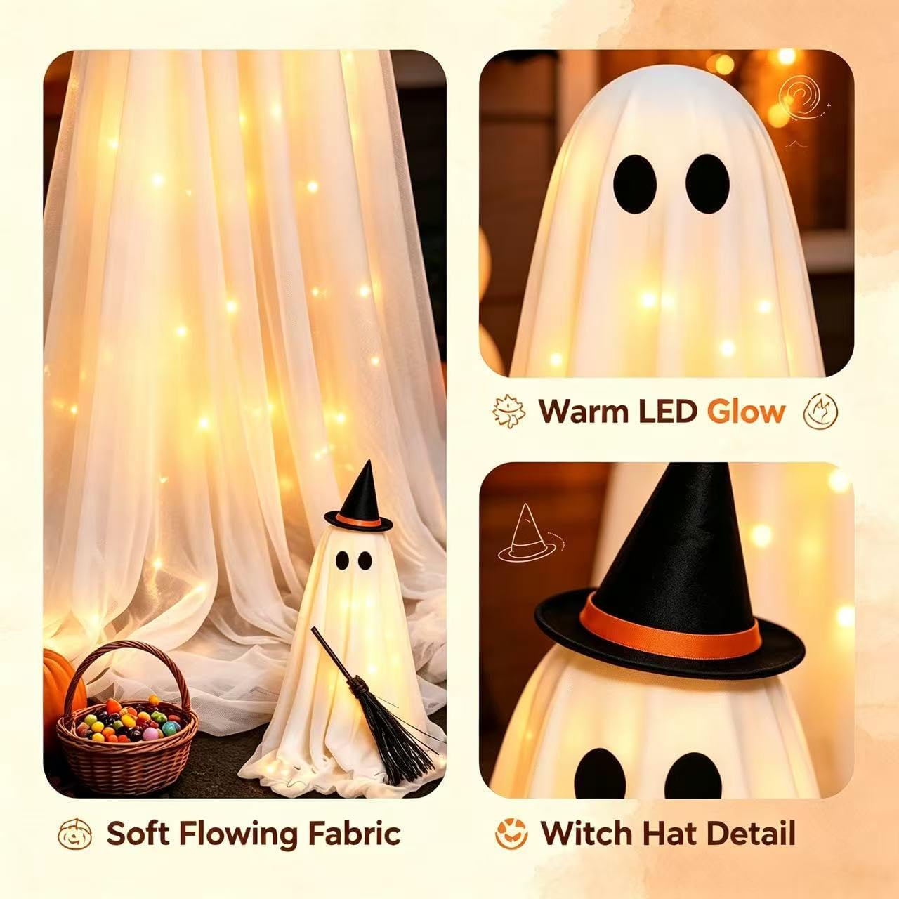 Halloween Decorations Indoor - 3 Pack Light Up Ghosts Easy to Assemble Adjustable Height Spooky Halloween Party Decorations for Porch Yard Mantel Home image 5
