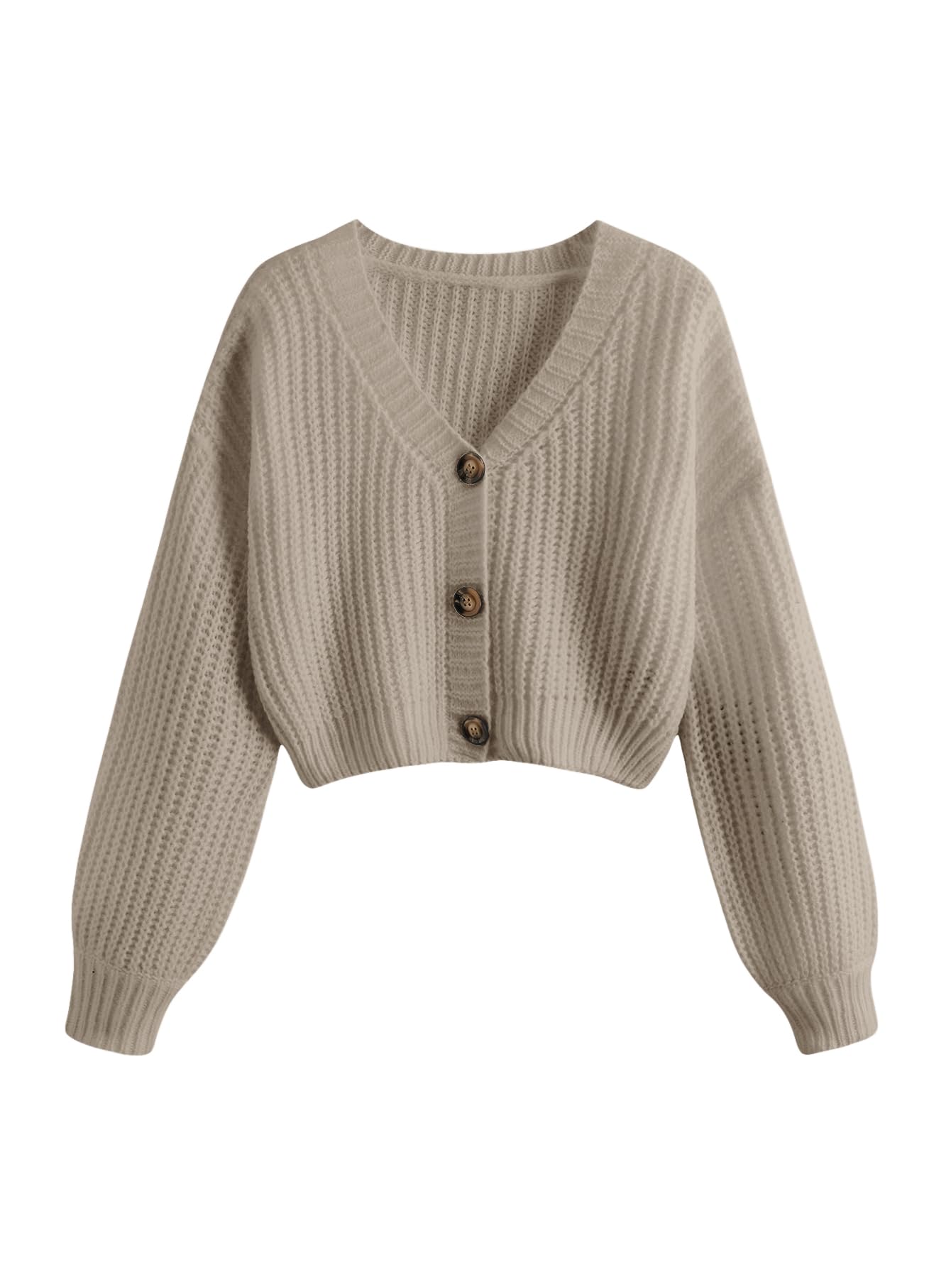 Women's Button Down Cardigan Cropped Pullover Chunky Knit Long Sleeve Trendy Autumn 2025-image-24