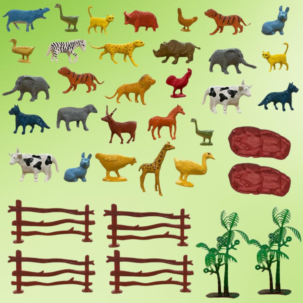 PlayMagic Animal Figure Toy Set of 31 Pieces | Farm & Jungle Playset With Artificial Tree & Fencing | Birthday & Return Gifts | Learning Educational Toyset for Kids 3+ | Made in India-image-18