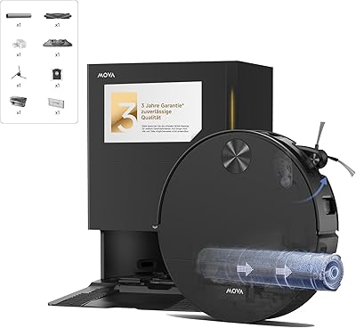 Mova S70 Roller Saug- und Wischroboter, Frischwasser-Wischen, 28.000 Pa, DToF+Linienlaser Hindernisvermeidung, 90mm flach, ausfahrbarer Mopp, 80°C Heißwasser-Selbstreinigung, 75°C Trocknung