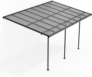 Juskys Terrassenüberdachung Borneo 5x3 m — Sonnenschutz aus Aluminium mit grauen Doppelstegplatten — Terrassendach zur Wandmontage in Dunkelgrau
