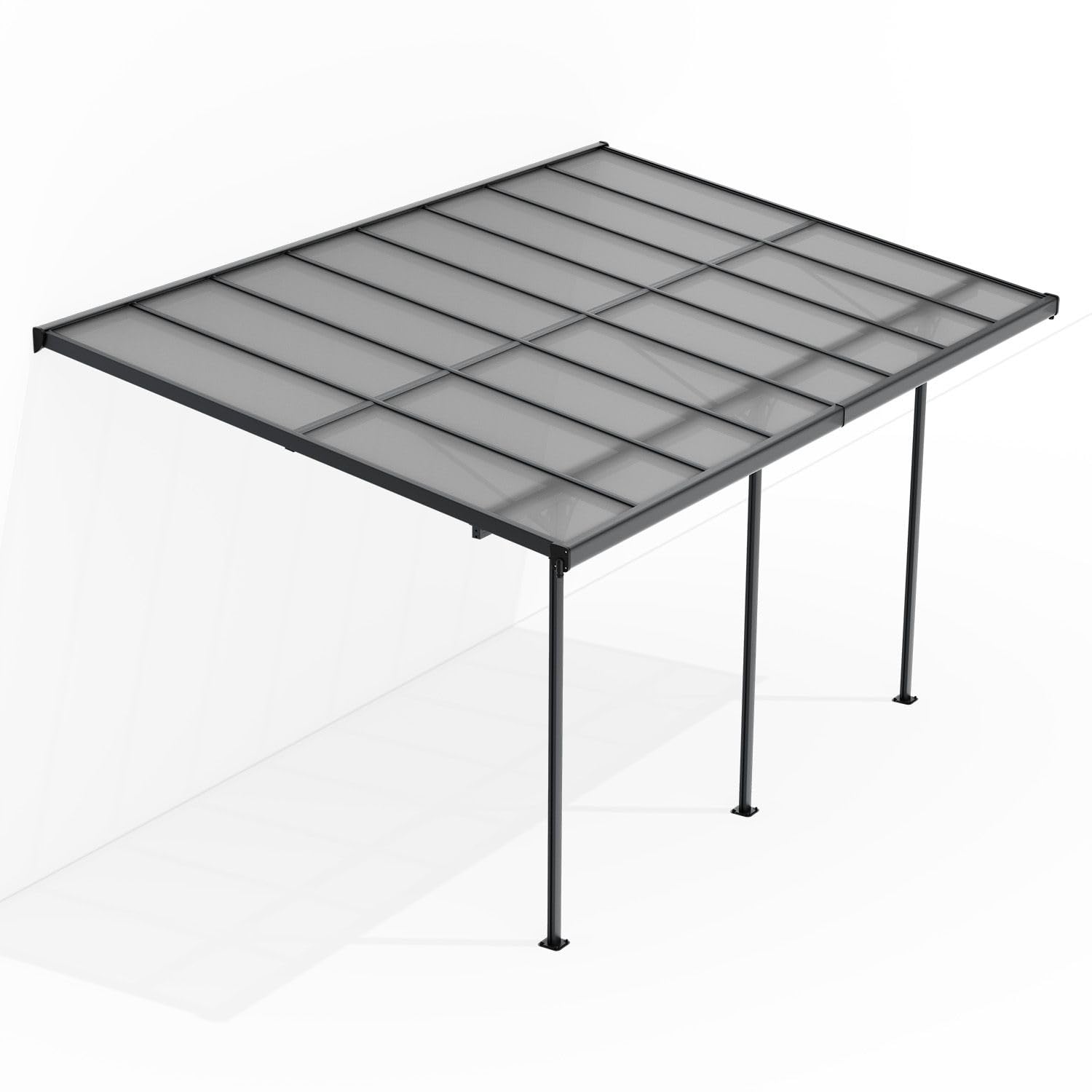 Juskys Terrassenüberdachung Borneo – Aluminium Terrassendach mit Doppelstegplatten Sonnenschutz Pergola Überdachung für Terrassen 5x3 m Dunkelgrau