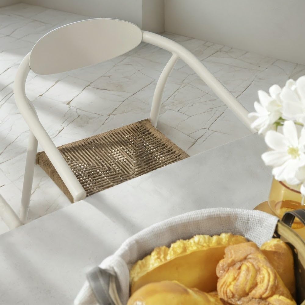 LOLAhome Pack de 2 sillas Contract de jardín Vania de Aluminio Blanco, apilables, Asiento de Cuerda de Rafia, Elegantes, para Comedor, Tratamiento Exterior, Resistentes UV y Humedad