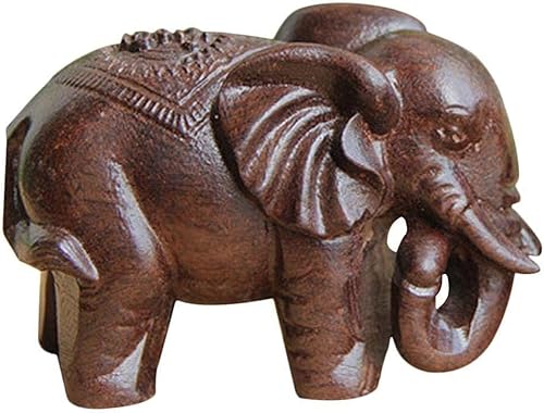 Ruifaya 1 pieza de madera de agarre elefante artesanías mini figuras de animales de madera adorno para decoración del hogar madera de la suerte