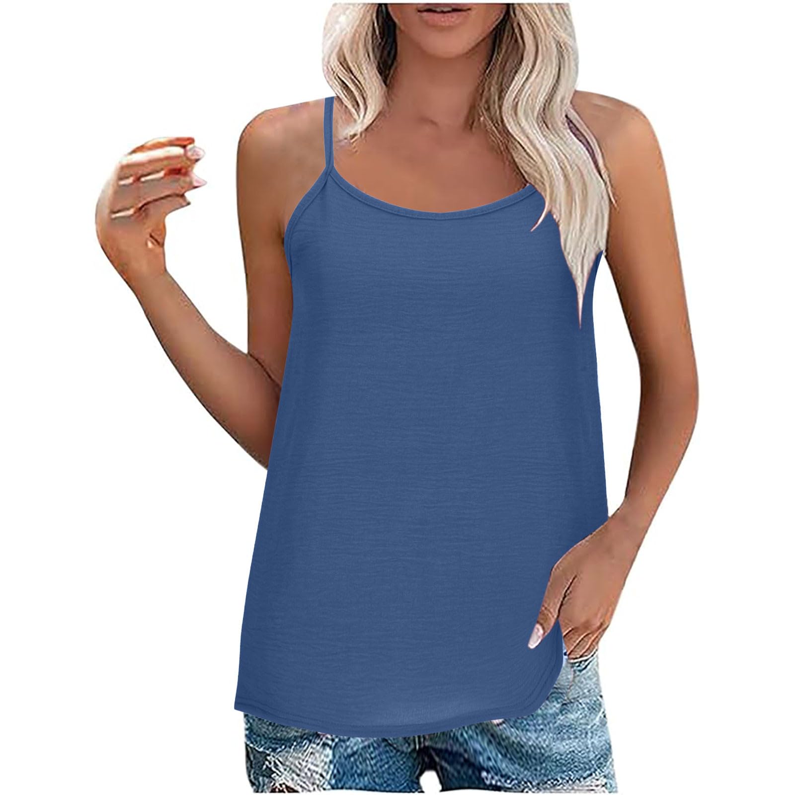 Mzkdieey Summer Tank Tops for Women Sexy Spaghetti Strap Camisole Casual Sleeveless Loose Fit Cami Shirt Solid Flowy