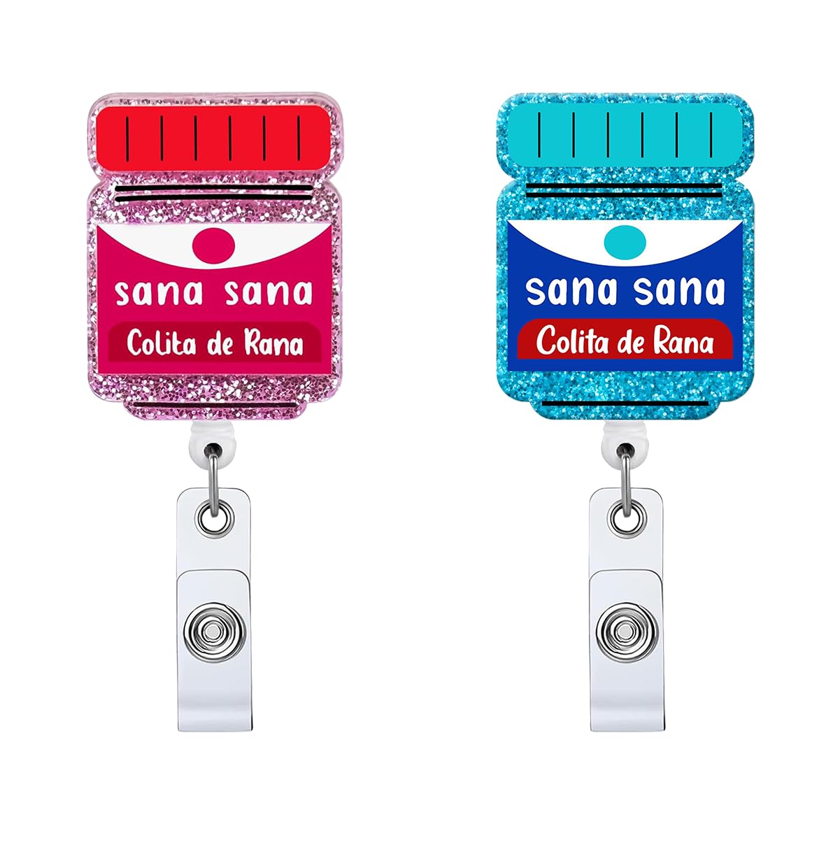 2P Funny Blue Pink Red Sana Sana Retractable Badge Reel with ID Clip Name Tag Card Gift for Doctor Nurse Pharmacy Pharmacist Nursing Student Medical Worker Alligator Clip