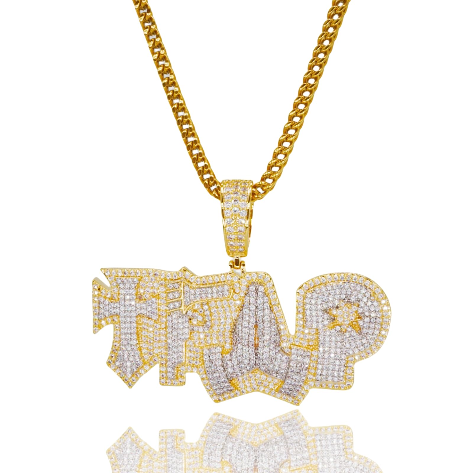 ICEDIAMOND Iced Out TRAP Letter Necklace, Bling CZ Diamond Pendant